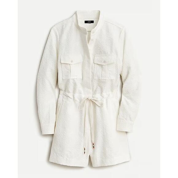 NWT J Crew Embroidered Floral Long Sleeve Tie Waist Cream Utility Romper 14 - Picture 16 of 16